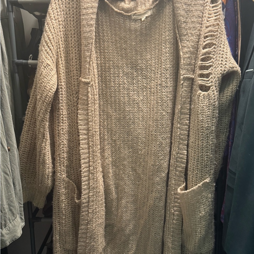 Gilded Intent Tan Chunky Knit Cardigan Sweater
